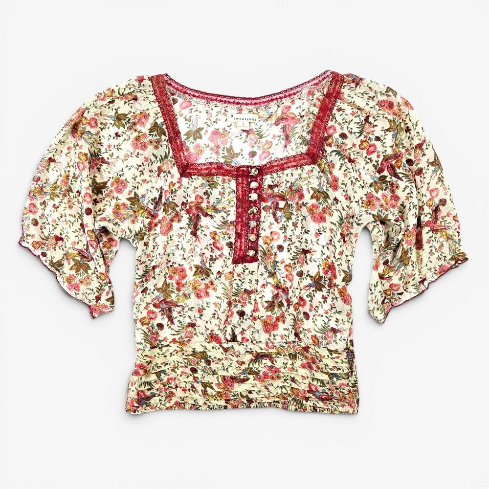 Y2k Forever 21 Semi Sheer Top Coquette Cottagecore Floral - Small